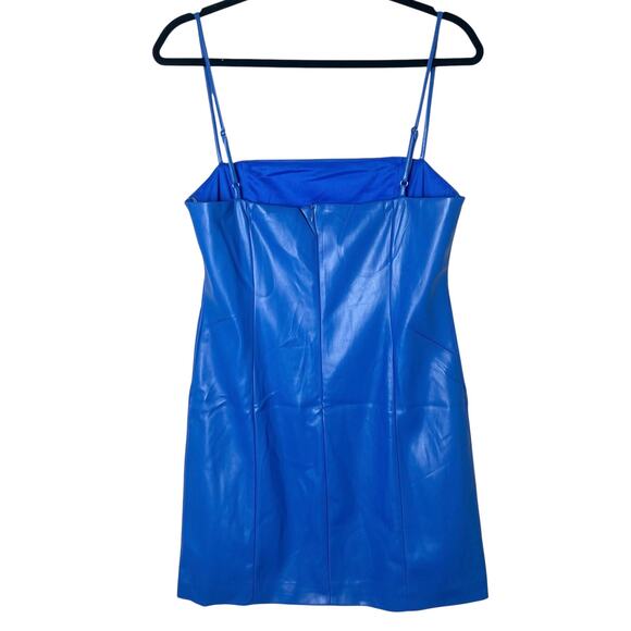 NWT LBLC The Label Marta Sleeveless Mini Dress Vegan Faux Leather Blue Sz L - Picture 5 of 8